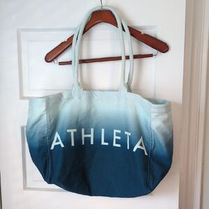 Athleta Ombre Teal and Light Blue Canvas Tote Bag
